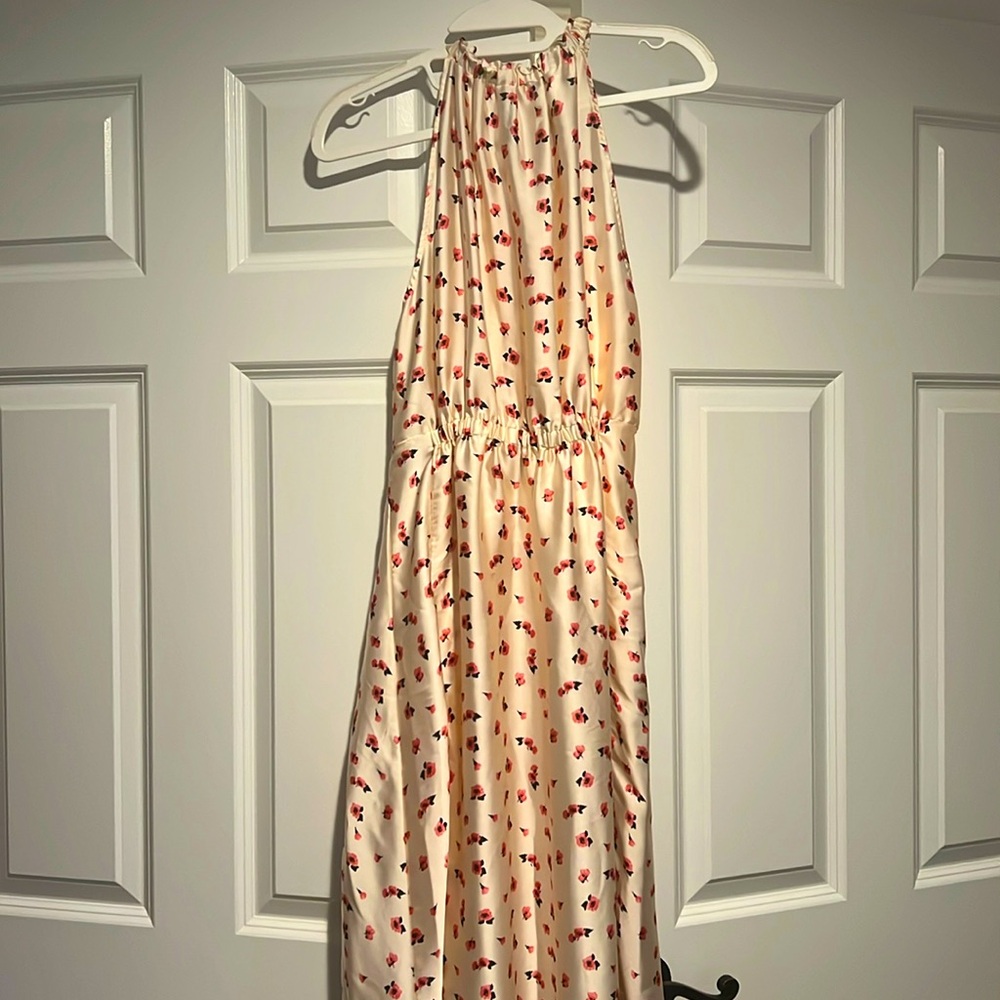 Cream floral silky maxi dress